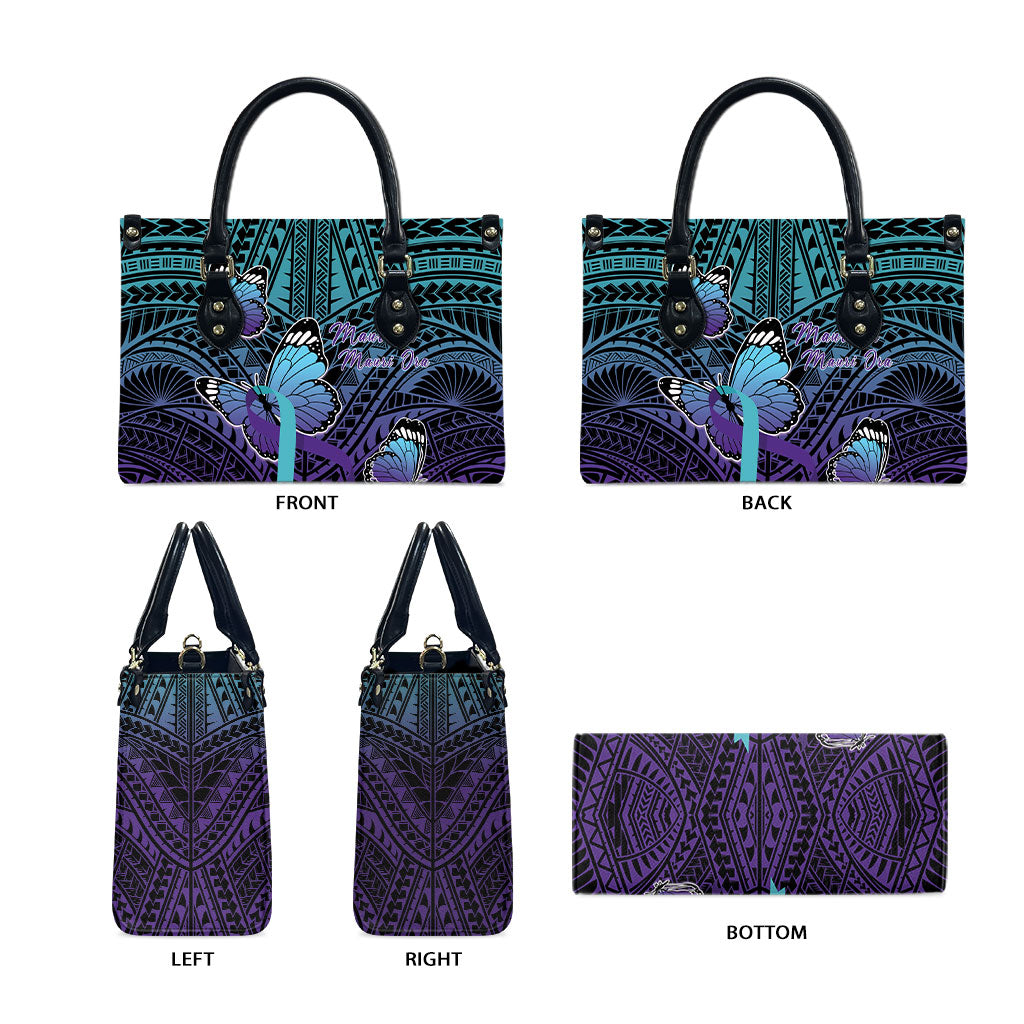 New Zealand Suicide Prevention Month Leather Bag Maori Mauri Tu Mauri Ora Polynesian Pattern LT22 - Polynesian Pride