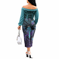 Personalised New Zealand Suicide Prevention Month Off The Shoulder Long Sleeve Dress Maori Mauri Tu Mauri Ora Polynesian Pattern LT22 - Polynesian Pride