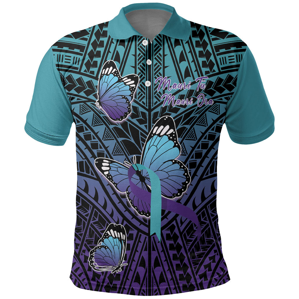 Personalised New Zealand Suicide Prevention Month Polo Shirt Maori Mauri Tu Mauri Ora Polynesian Pattern