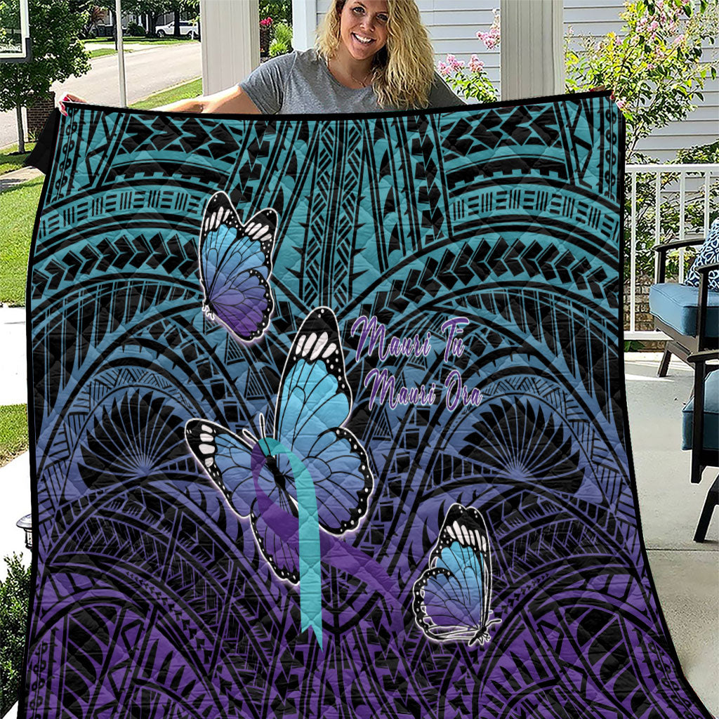 New Zealand Suicide Prevention Month Quilt Maori Mauri Tu Mauri Ora Polynesian Pattern LT22 Teal - Polynesian Pride