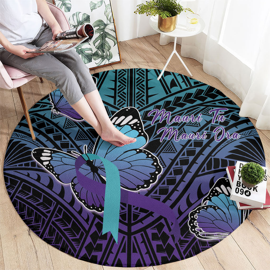 New Zealand Suicide Prevention Month Round Carpet Maori Mauri Tu Mauri Ora Polynesian Pattern LT22 - Polynesian Pride
