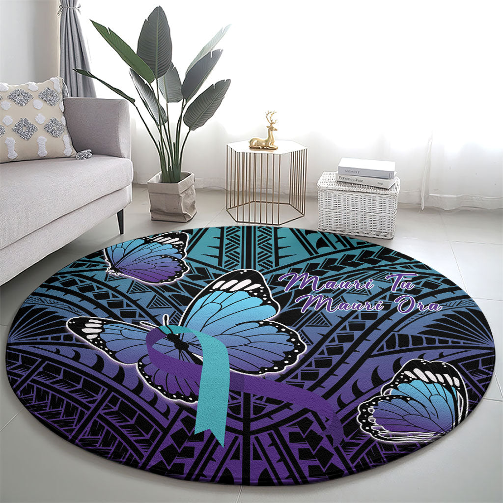 New Zealand Suicide Prevention Month Round Carpet Maori Mauri Tu Mauri Ora Polynesian Pattern LT22 - Polynesian Pride