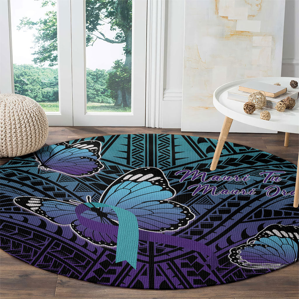 New Zealand Suicide Prevention Month Round Carpet Maori Mauri Tu Mauri Ora Polynesian Pattern LT22 - Polynesian Pride