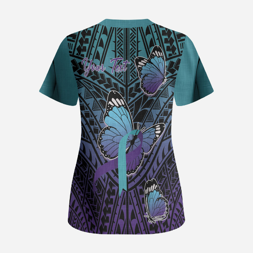 Personalised New Zealand Suicide Prevention Month Scrub Top Maori Mauri Tu Mauri Ora Polynesian Pattern LT22 - Polynesian Pride