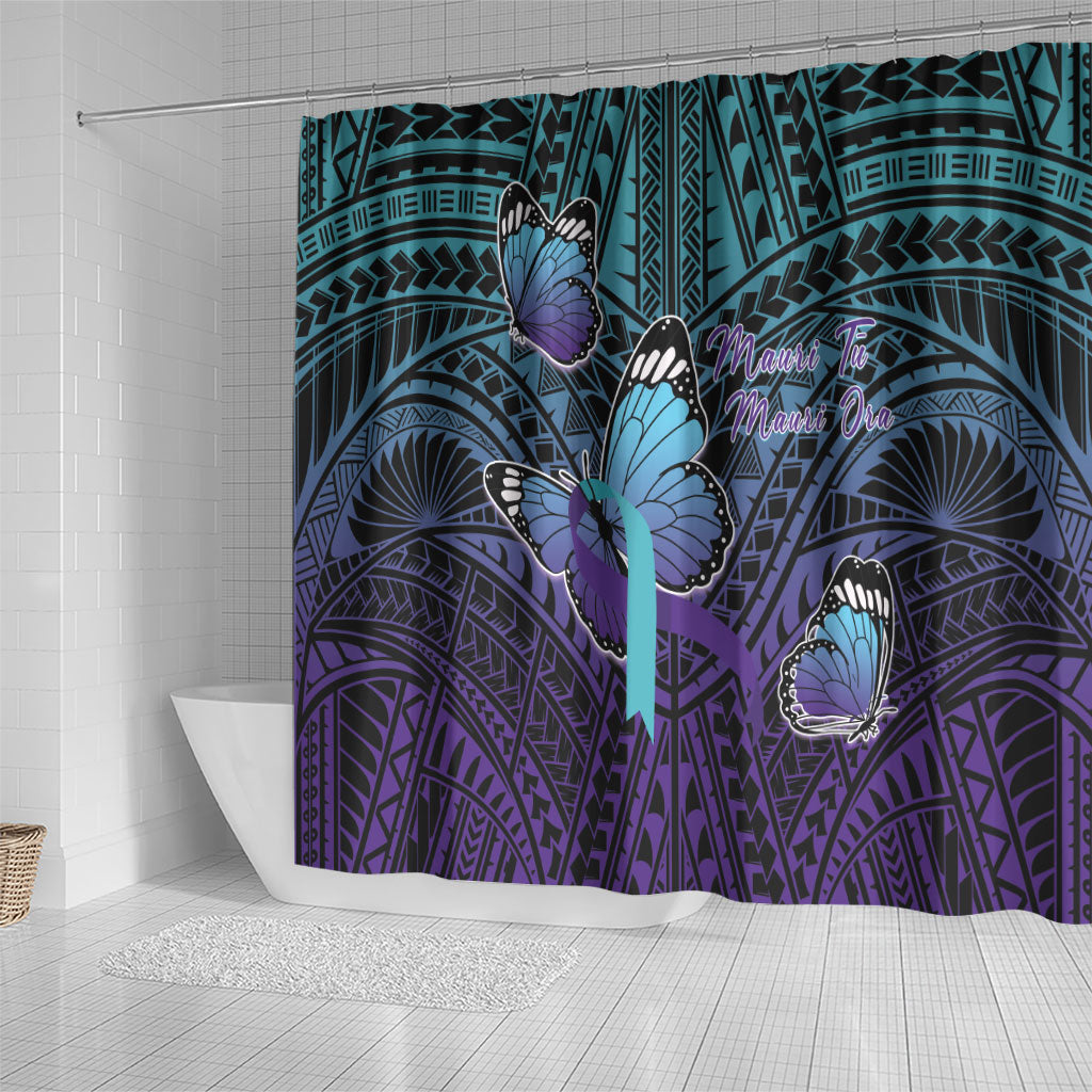 New Zealand Suicide Prevention Month Shower Curtain Maori Mauri Tu Mauri Ora Polynesian Pattern LT22 - Polynesian Pride