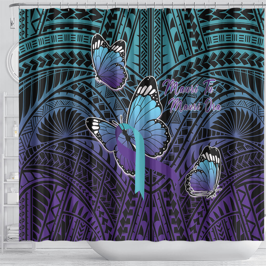 New Zealand Suicide Prevention Month Shower Curtain Maori Mauri Tu Mauri Ora Polynesian Pattern LT22 - Polynesian Pride