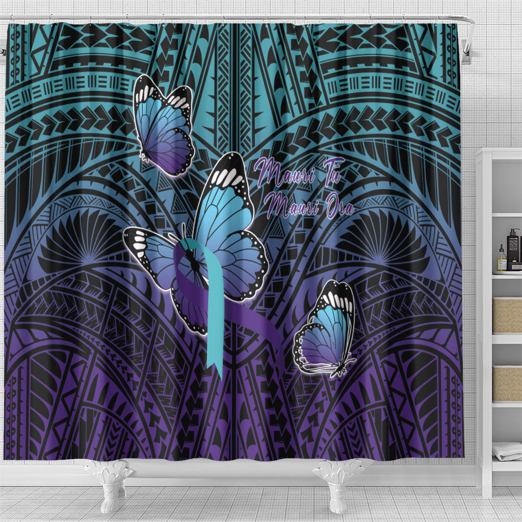 New Zealand Suicide Prevention Month Shower Curtain Maori Mauri Tu Mauri Ora Polynesian Pattern LT22 - Polynesian Pride