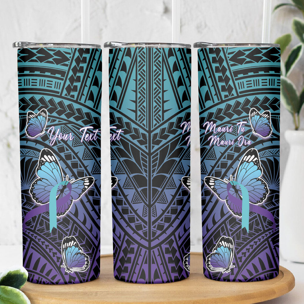 Personalised New Zealand Suicide Prevention Month Skinny Tumbler Maori Mauri Tu Mauri Ora Polynesian Pattern LT22 - Polynesian Pride