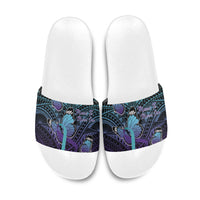 New Zealand Suicide Prevention Month Slide Sandals Maori Mauri Tu Mauri Ora Polynesian Pattern LT22 Teal - Polynesian Pride