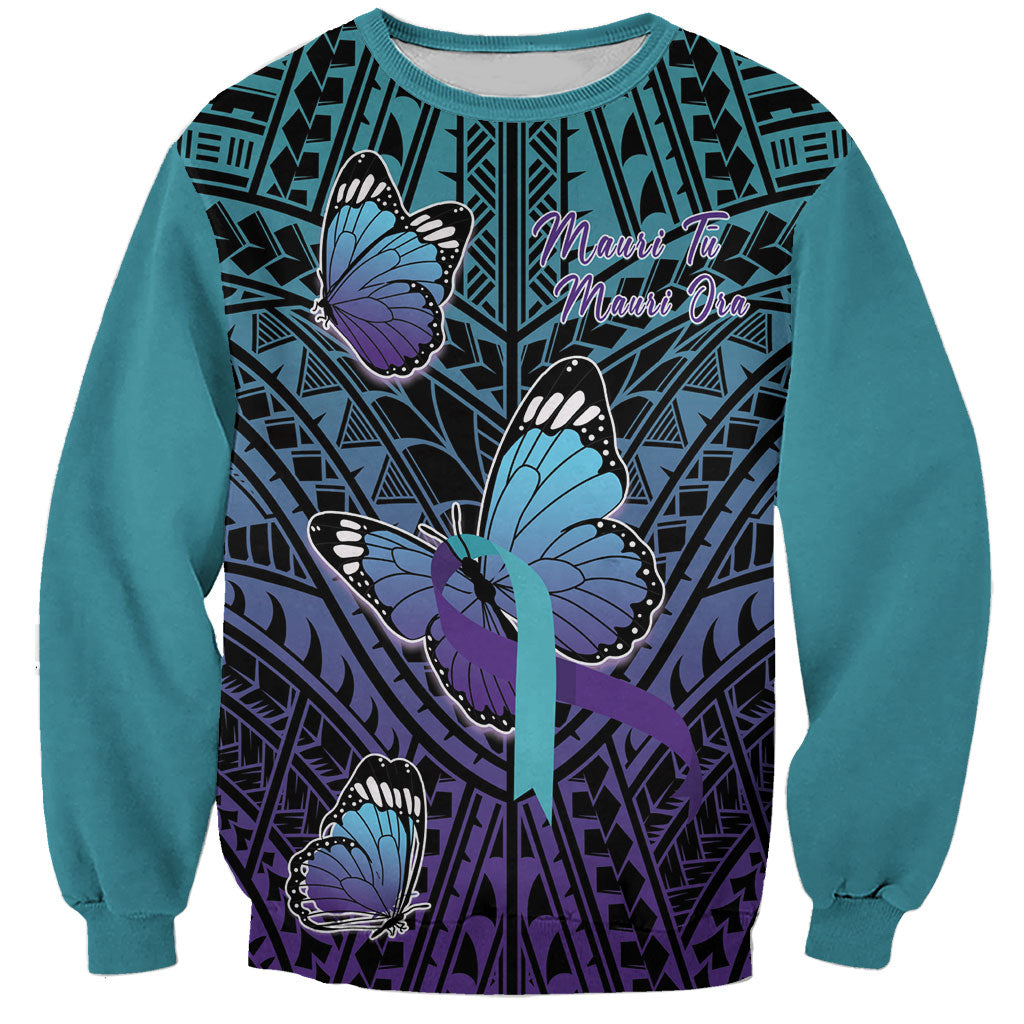 Personalised New Zealand Suicide Prevention Month Sweatshirt Maori Mauri Tu Mauri Ora Polynesian Pattern LT22 Unisex Teal - Polynesian Pride