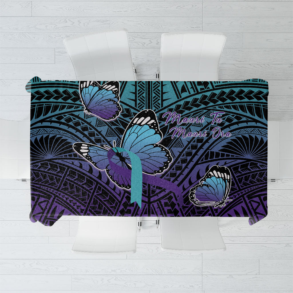 New Zealand Suicide Prevention Month Tablecloth Maori Mauri Tu Mauri Ora Polynesian Pattern LT22 Teal - Polynesian Pride