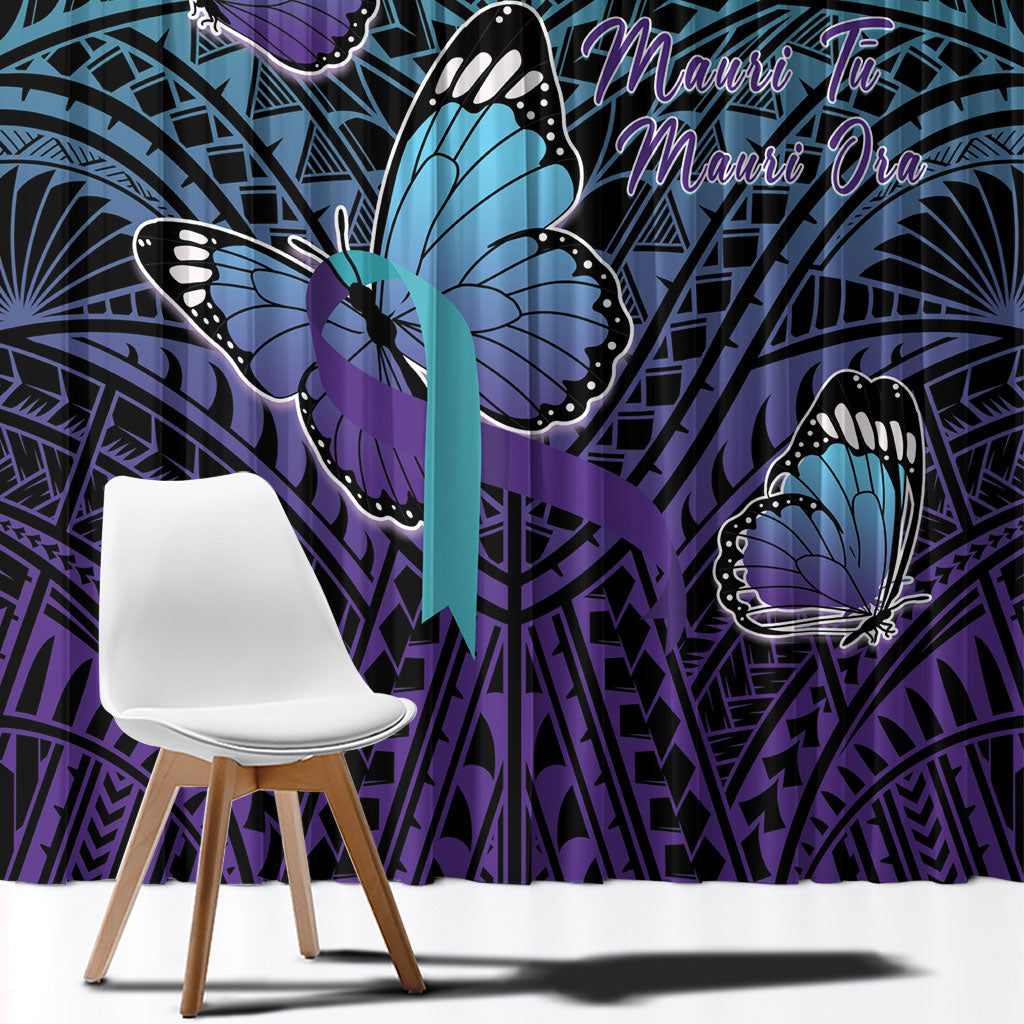 New Zealand Suicide Prevention Month Window Curtain Maori Mauri Tu Mauri Ora Polynesian Pattern LT22 - Polynesian Pride