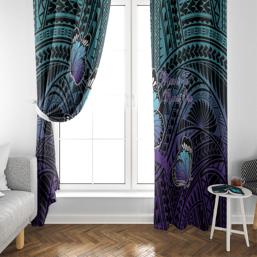 New Zealand Suicide Prevention Month Window Curtain Maori Mauri Tu Mauri Ora Polynesian Pattern LT22 - Polynesian Pride