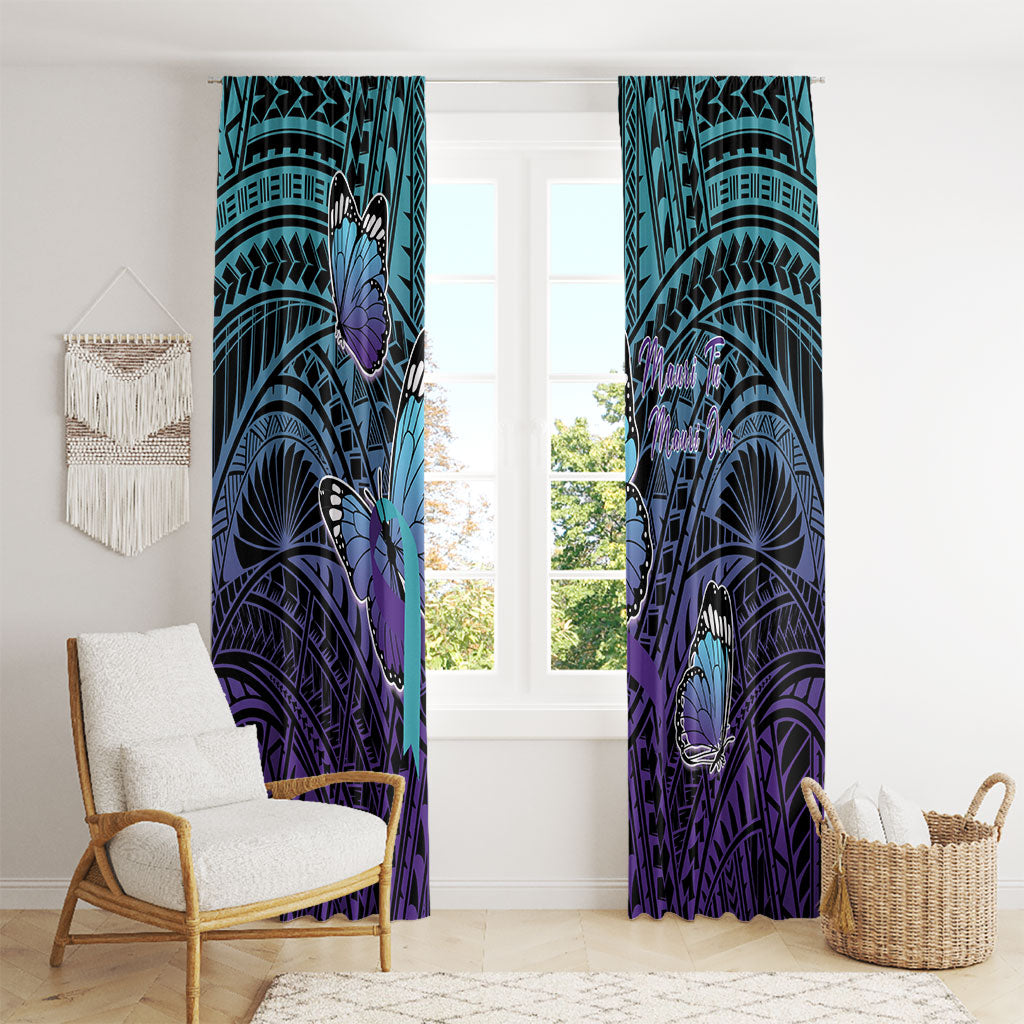 New Zealand Suicide Prevention Month Window Curtain Maori Mauri Tu Mauri Ora Polynesian Pattern LT22 - Polynesian Pride