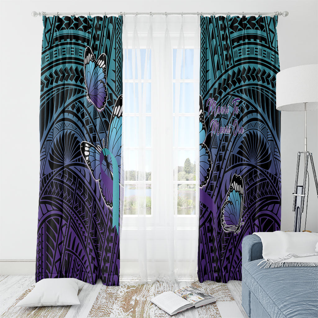 New Zealand Suicide Prevention Month Window Curtain Maori Mauri Tu Mauri Ora Polynesian Pattern LT22 - Polynesian Pride
