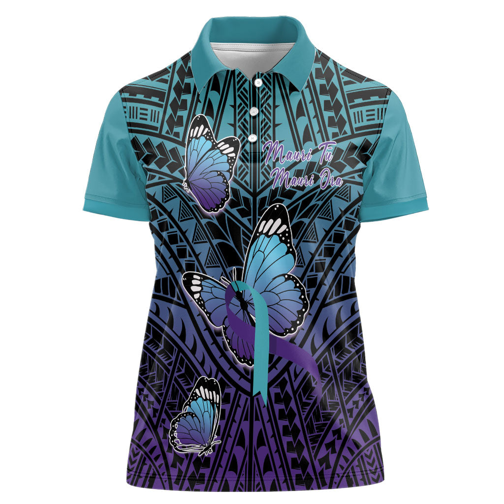 Personalised New Zealand Suicide Prevention Month Women Polo Shirt Maori Mauri Tu Mauri Ora Polynesian Pattern