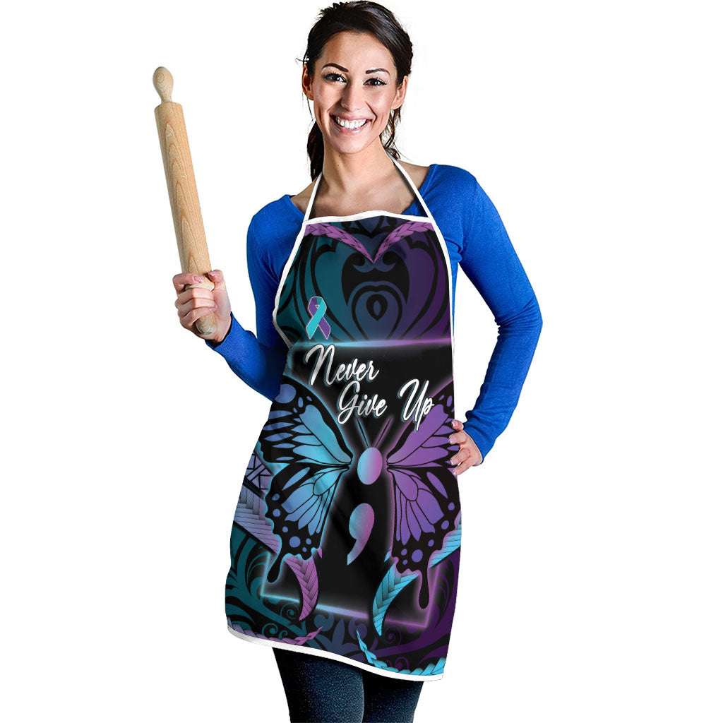 Polynesia Suicide Prevention Month Apron Semicolon Butterfly Never Give Up Polynesian Pattern LT22 - Polynesian Pride