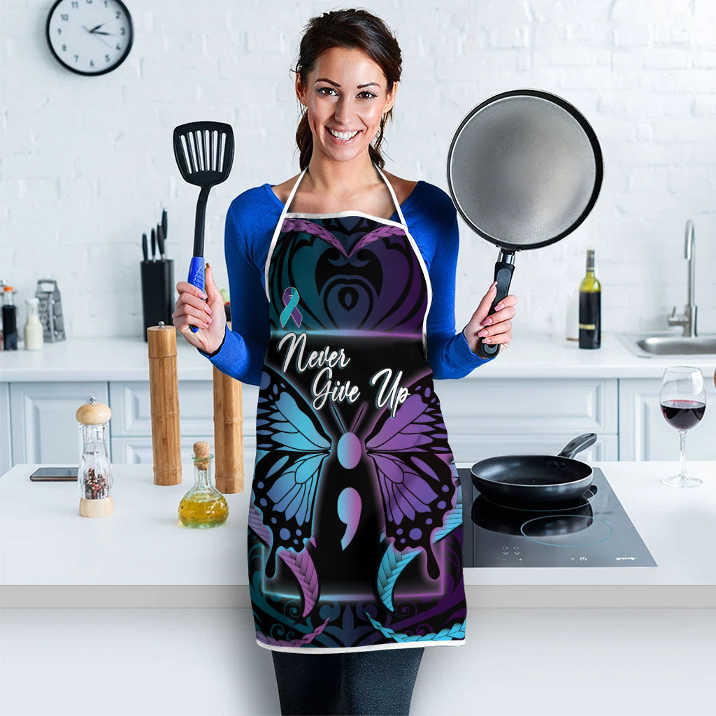 Polynesia Suicide Prevention Month Apron Semicolon Butterfly Never Give Up Polynesian Pattern LT22 - Polynesian Pride