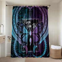 Polynesia Suicide Prevention Month Bathroom Set Semicolon Butterfly Never Give Up Polynesian Pattern LT22 Shower Curtain Only Teal - Polynesian Pride