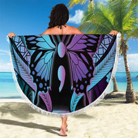 Polynesia Suicide Prevention Month Beach Blanket Semicolon Butterfly Never Give Up Polynesian Pattern LT22 - Polynesian Pride