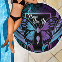 Polynesia Suicide Prevention Month Beach Blanket Semicolon Butterfly Never Give Up Polynesian Pattern LT22 - Polynesian Pride