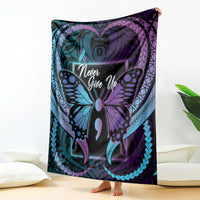 Polynesia Suicide Prevention Month Blanket Semicolon Butterfly Never Give Up Polynesian Pattern LT22 - Polynesian Pride