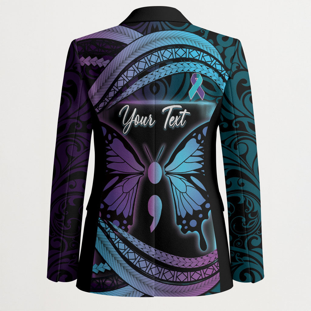 Personalised Polynesia Suicide Prevention Month Blazer Semicolon Butterfly Never Give Up Polynesian Pattern LT22 - Polynesian Pride