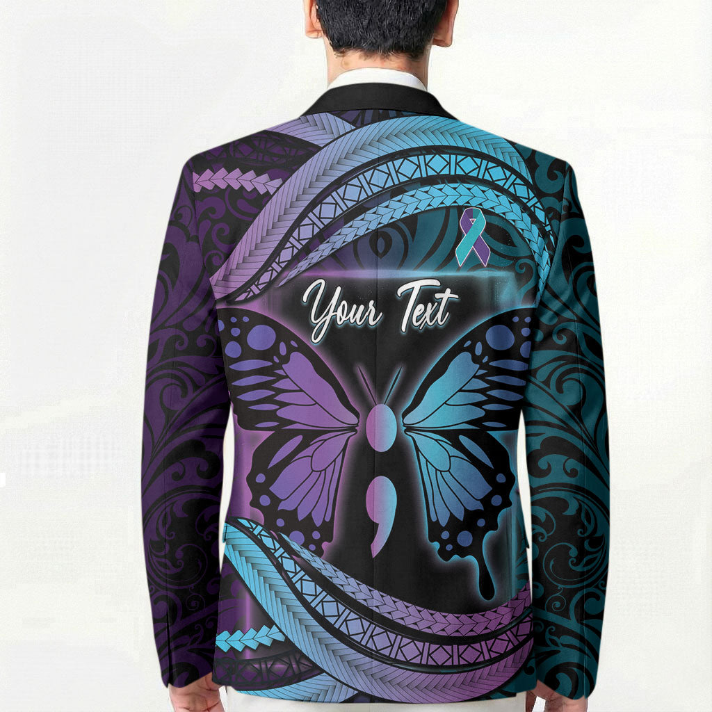Personalised Polynesia Suicide Prevention Month Blazer Semicolon Butterfly Never Give Up Polynesian Pattern LT22 - Polynesian Pride