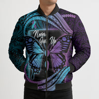 Personalised Polynesia Suicide Prevention Month Bomber Puffer Jacket Semicolon Butterfly Never Give Up Polynesian Pattern LT22 - Polynesian Pride