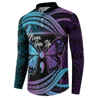 Personalised Polynesia Suicide Prevention Month Button Sweatshirt Semicolon Butterfly Never Give Up Polynesian Pattern LT22 - Polynesian Pride