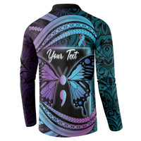 Personalised Polynesia Suicide Prevention Month Button Sweatshirt Semicolon Butterfly Never Give Up Polynesian Pattern LT22 - Polynesian Pride
