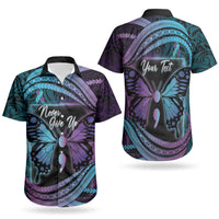 Personalised Polynesia Suicide Prevention Month Couples Matching Off Shoulder Short Dress and Hawaiian Shirt Semicolon Butterfly Never Give Up Polynesian Pattern LT22 - Polynesian Pride