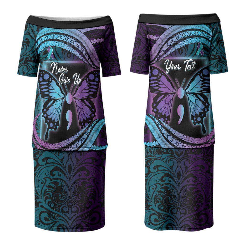Personalised Polynesia Suicide Prevention Month Couples Matching Puletasi and Hawaiian Shirt Semicolon Butterfly Never Give Up Polynesian Pattern LT22 - Polynesian Pride