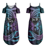 Personalised Polynesia Suicide Prevention Month Couples Matching Summer Maxi Dress and Long Sleeve Button Shirt Semicolon Butterfly Never Give Up Polynesian Pattern LT22 - Polynesian Pride