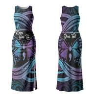 Personalised Polynesia Suicide Prevention Month Couples Matching Tank Maxi Dress and Long Sleeve Button Shirt Semicolon Butterfly Never Give Up Polynesian Pattern LT22 - Polynesian Pride