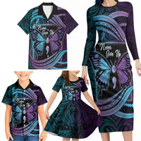 Personalised Polynesia Suicide Prevention Month Family Matching Long Sleeve Bodycon Dress and Hawaiian Shirt Semicolon Butterfly Never Give Up Polynesian Pattern LT22 - Polynesian Pride