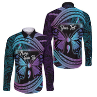 Personalised Polynesia Suicide Prevention Month Family Matching Long Sleeve Bodycon Dress and Hawaiian Shirt Semicolon Butterfly Never Give Up Polynesian Pattern LT22 Dad's Shirt - Long Sleeve Teal - Polynesian Pride