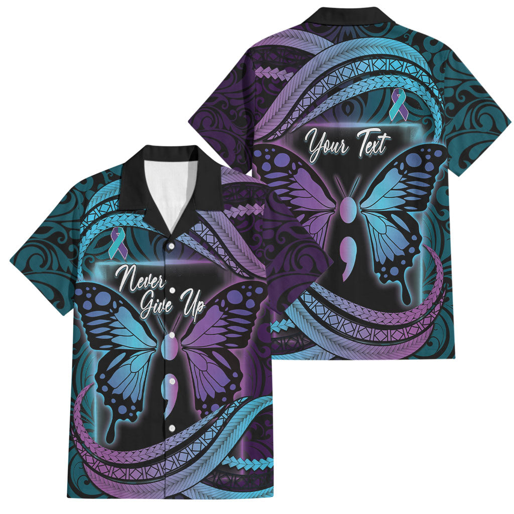 Personalised Polynesia Suicide Prevention Month Family Matching Off The Shoulder Long Sleeve Dress and Hawaiian Shirt Semicolon Butterfly Never Give Up Polynesian Pattern LT22 Dad's Shirt - Short Sleeve Teal - Polynesian Pride