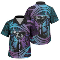 Personalised Polynesia Suicide Prevention Month Family Matching Off The Shoulder Long Sleeve Dress and Hawaiian Shirt Semicolon Butterfly Never Give Up Polynesian Pattern LT22 Son's Shirt Teal - Polynesian Pride