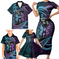Personalised Polynesia Suicide Prevention Month Family Matching Short Sleeve Bodycon Dress and Hawaiian Shirt Semicolon Butterfly Never Give Up Polynesian Pattern LT22 - Polynesian Pride