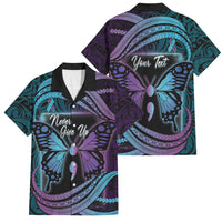 Personalised Polynesia Suicide Prevention Month Family Matching Short Sleeve Bodycon Dress and Hawaiian Shirt Semicolon Butterfly Never Give Up Polynesian Pattern LT22 Dad's Shirt - Short Sleeve Teal - Polynesian Pride