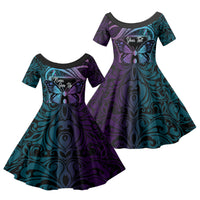 Personalised Polynesia Suicide Prevention Month Family Matching Short Sleeve Bodycon Dress and Hawaiian Shirt Semicolon Butterfly Never Give Up Polynesian Pattern LT22 Daughter's Dress Teal - Polynesian Pride