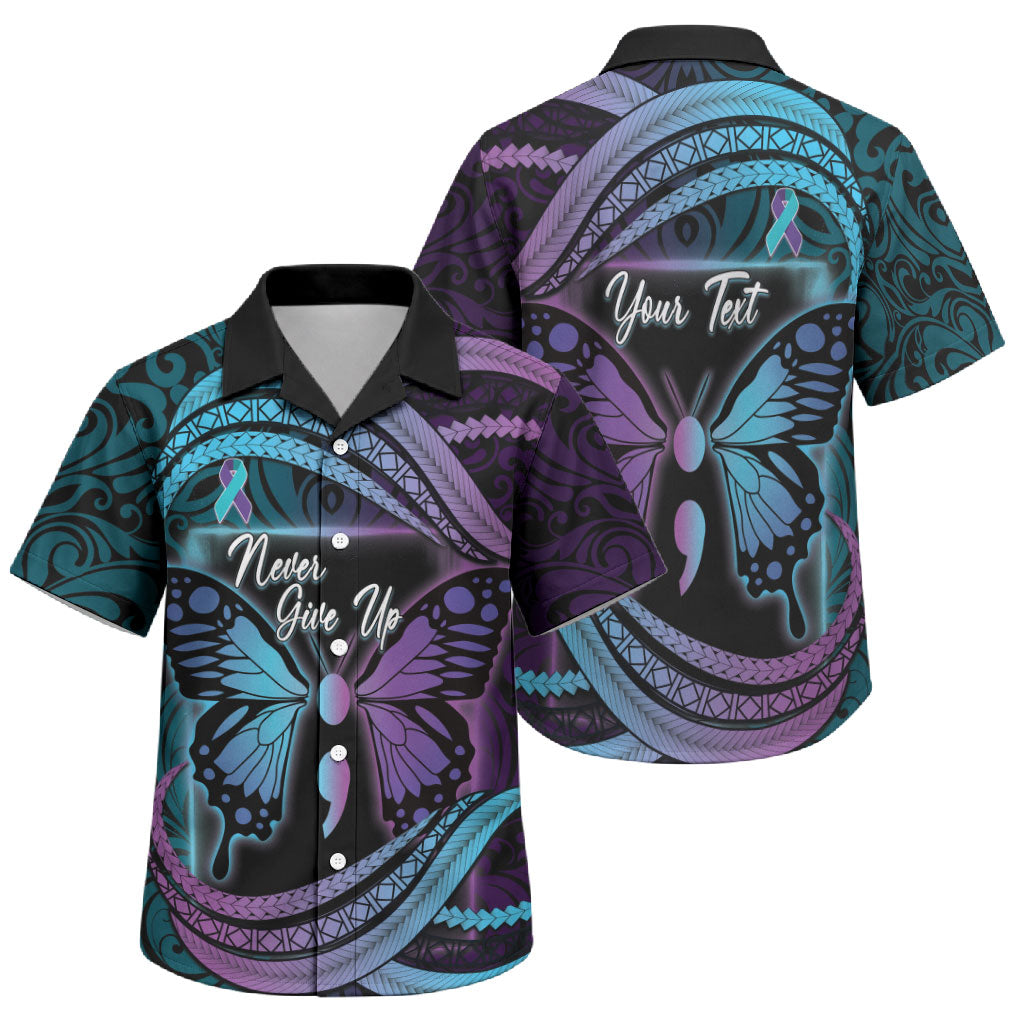 Personalised Polynesia Suicide Prevention Month Family Matching Short Sleeve Bodycon Dress and Hawaiian Shirt Semicolon Butterfly Never Give Up Polynesian Pattern LT22 Son's Shirt Teal - Polynesian Pride