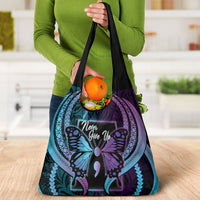 Polynesia Suicide Prevention Month Grocery Bag Semicolon Butterfly Never Give Up Polynesian Pattern LT22 - Polynesian Pride