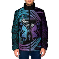 Personalised Polynesia Suicide Prevention Month Padded Jacket Semicolon Butterfly Never Give Up Polynesian Pattern LT22 Men Teal - Polynesian Pride
