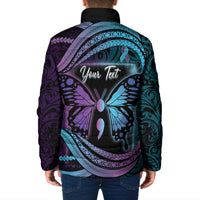 Personalised Polynesia Suicide Prevention Month Padded Jacket Semicolon Butterfly Never Give Up Polynesian Pattern LT22 - Polynesian Pride