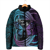 Personalised Polynesia Suicide Prevention Month Padded Jacket Semicolon Butterfly Never Give Up Polynesian Pattern LT22 - Polynesian Pride