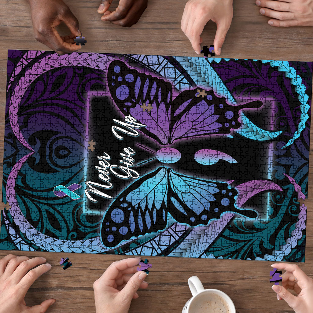 Polynesia Suicide Prevention Month Puzzle Semicolon Butterfly Never Give Up Polynesian Pattern LT22 - Polynesian Pride