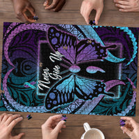 Polynesia Suicide Prevention Month Puzzle Semicolon Butterfly Never Give Up Polynesian Pattern LT22 - Polynesian Pride