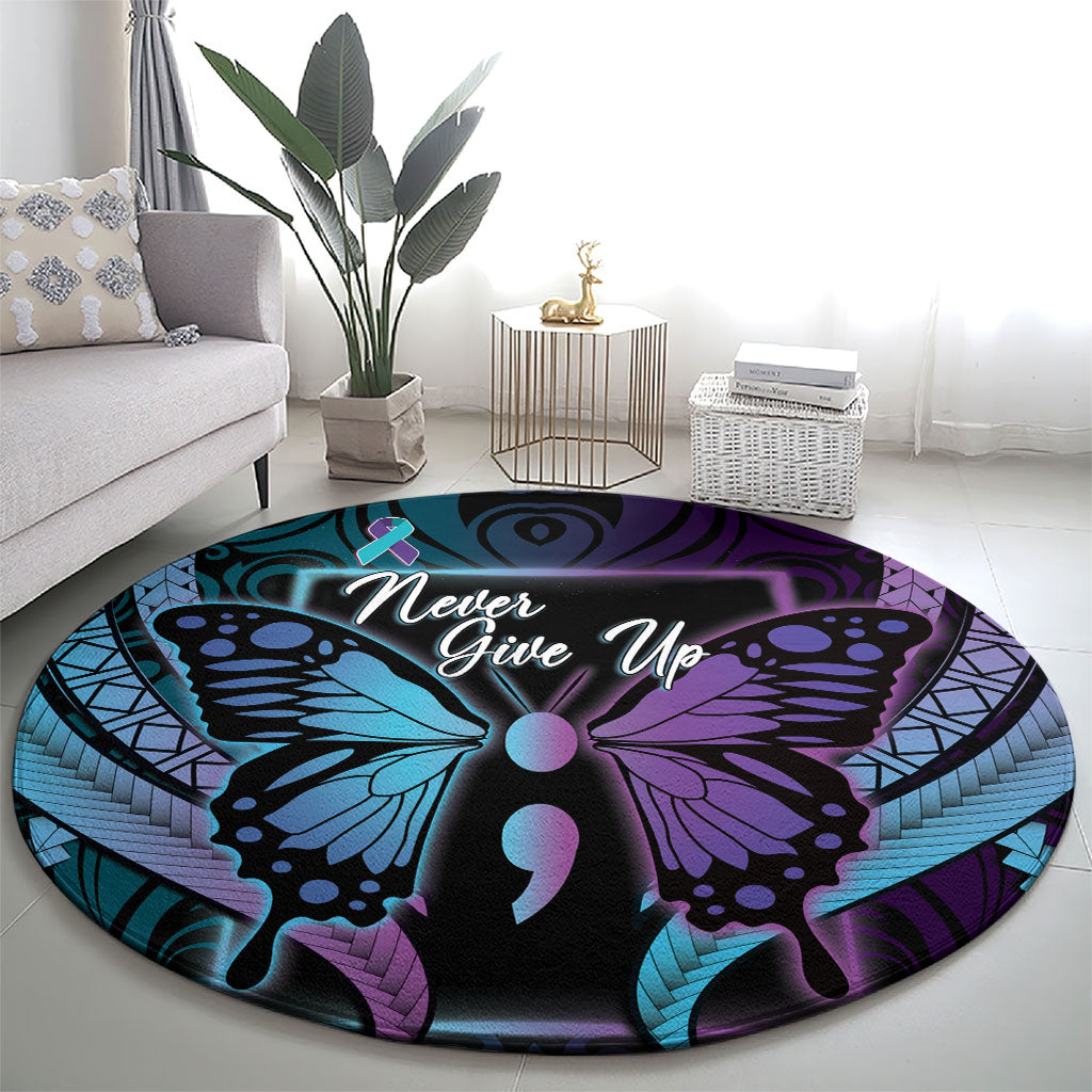 Polynesia Suicide Prevention Month Round Carpet Semicolon Butterfly Never Give Up Polynesian Pattern LT22 - Polynesian Pride